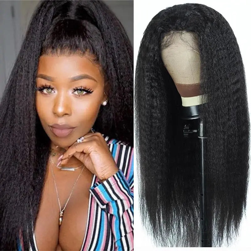 13x6 Transparent Lace Frontal Yaki Straight Wigs Natural Black - Yufei Hair