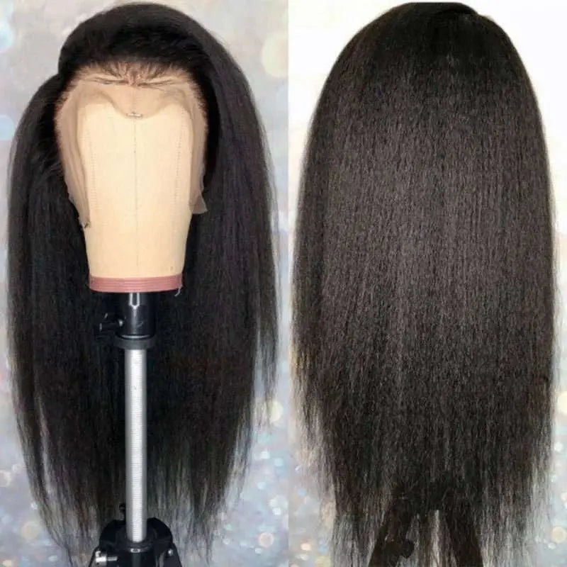 13x6 Transparent Lace Frontal Yaki Straight Wigs Natural Black - Yufei Hair