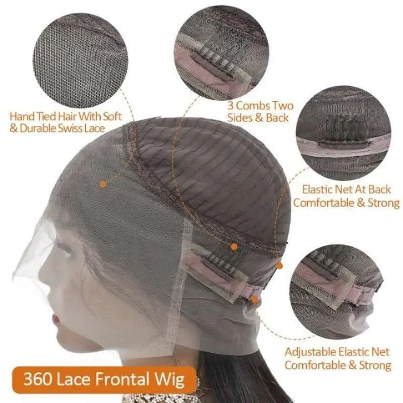 360 Lace Frontal Wig Brazilian Virgin Hair Natural Black Pre-Plucked - Yufei Hair