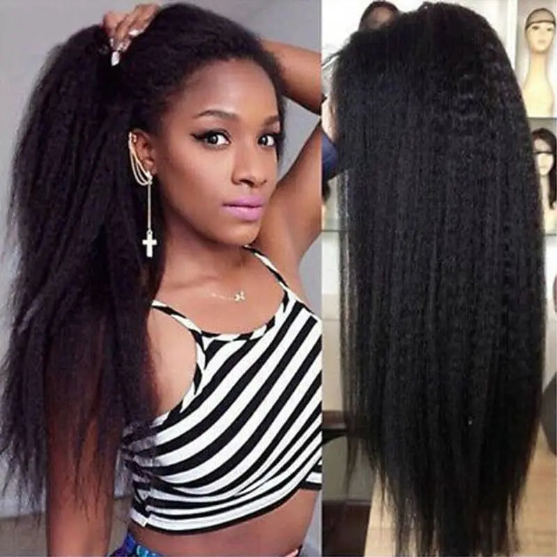 360 Lace Frontal Wig Yaki Straight Brazilian Virgin Hair Natural Black Pre-Plucked - Yufei Hair