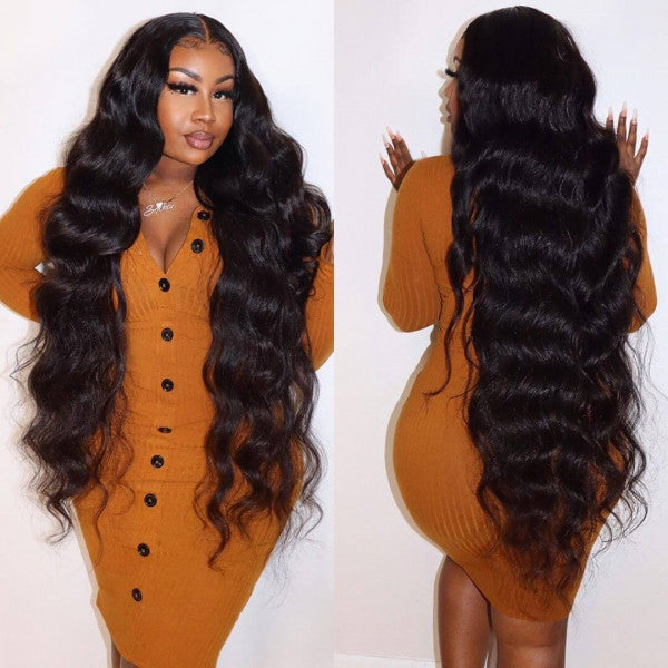 Glueless Wig Body Wave Transparent 13*4 Lace Frontal Wigs Natural Black