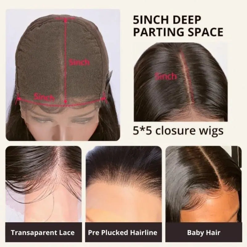 5x5 Transparent Lace Closure Straight Wigs Brazilian Virgin Hair - Yufei Hair