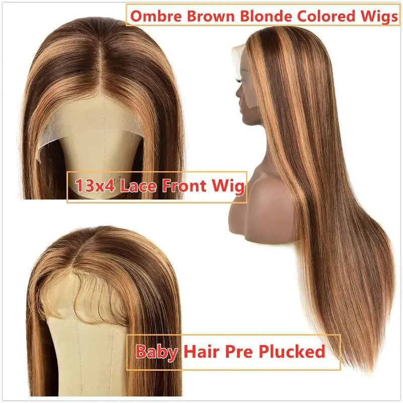 Beyonce Style Honey Piano Highlights Straight 4x4 13x4 Lace Frontal Wig - Yufei Hair