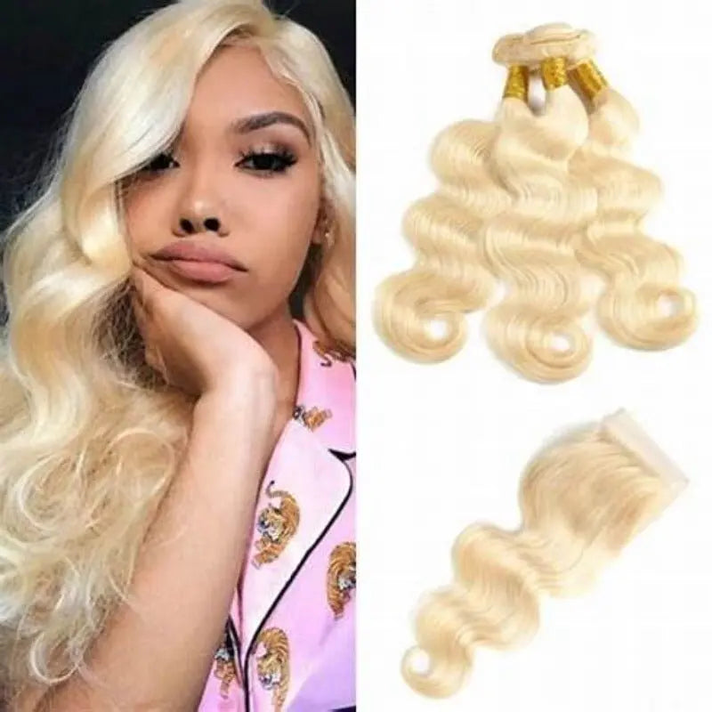 Blonde 613 Color 3 Bundles Brazilian Body Wave Virgin Hair With 4*4 Lace Closure - Yufei Hair