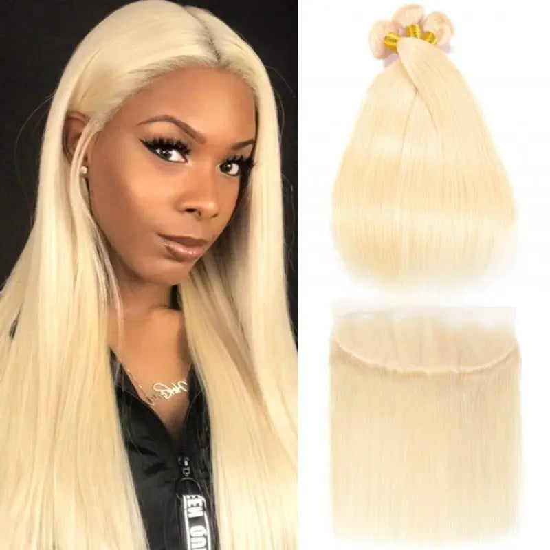 Blonde 613 Color 3 Bundles Straight Virgin Hair With 13*4 Lace Frontal - Yufei Hair