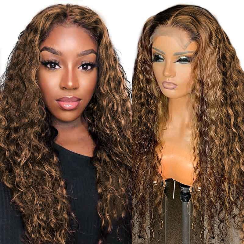 Piano Highlights Ombre Romantic Curly Wave 13*4 Lace Frontal Wig - Yufei Hair