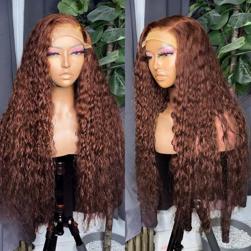 Warm Brown Deep Wave Chocolate Color Human Hair Lace Frontal Wigs