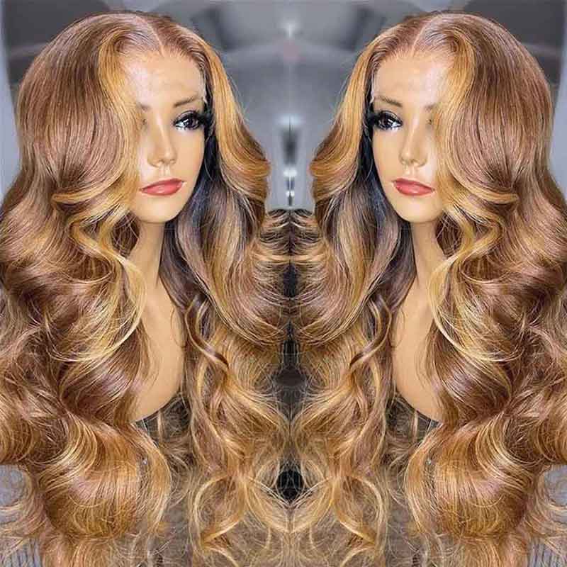 Goddess-like Honey Highlights Brown Body Wave 4x4 13*4 Lace Frontal Wig - Yufei Hair