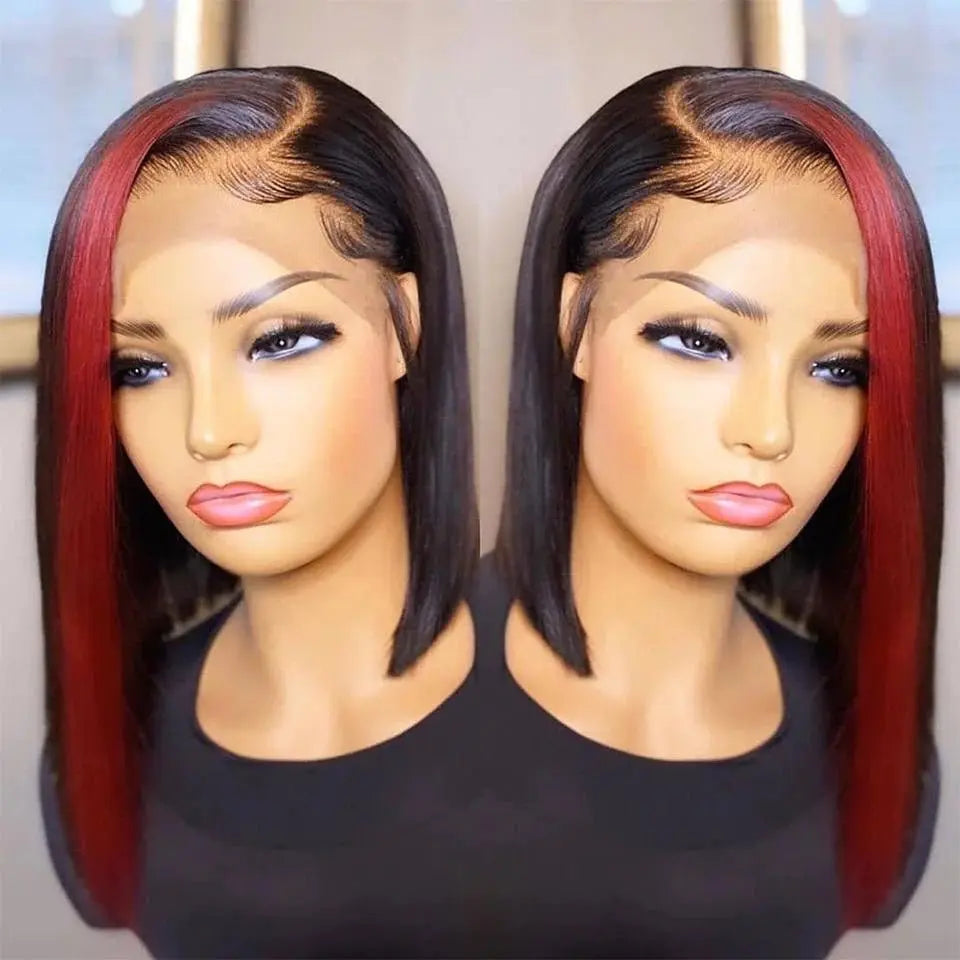 HOT TikTok-Inspired Cherry Red Ombre Straight Bob Lace Frontal Wig - Yufei Hair