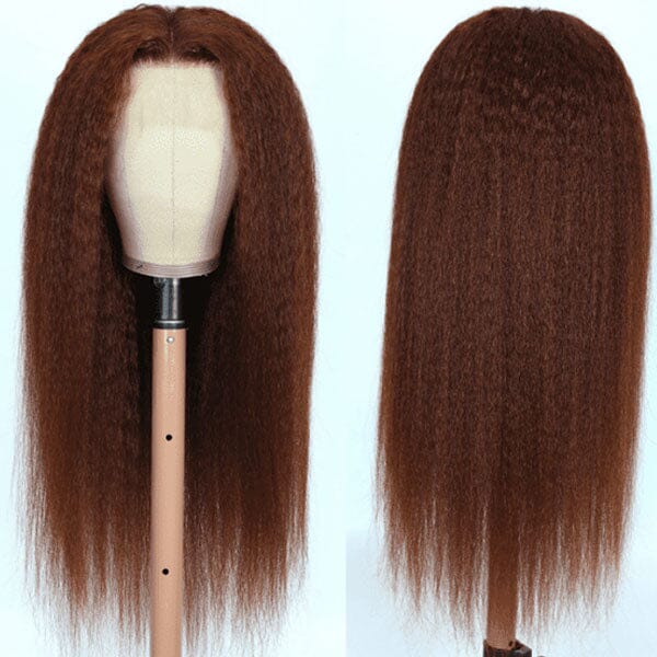 Reddish Brown Color  Yaki/Kinky Straight 4x4 13x4 Lace Frontal Wigs - Yufei Hair