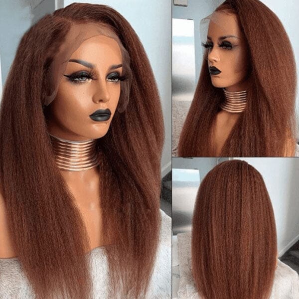 Reddish Brown Color  Yaki/Kinky Straight 4x4 13x4 Lace Frontal Wigs - Yufei Hair