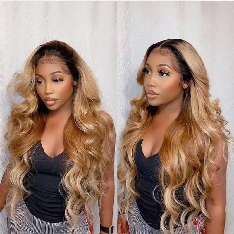 Kash Doll Style Honey Brown Ombre Loose Wave 4x4 13x4 Lace Frontal Wig - Yufei Hair