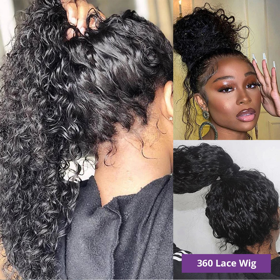 360 Lace Frontal Wig Water Wave Virgin Hair Natural Black Pre-Plucked - Yufei Hair