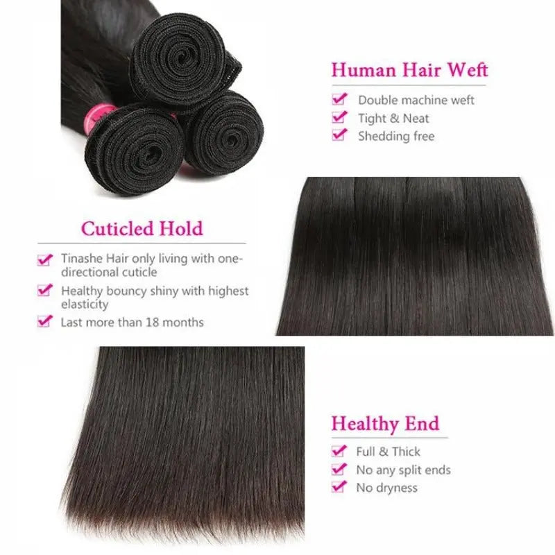 Natural Black 3 Bundles 32-40 Inch Brazilian Virgin Hair With 4*4 Lace Closure - Yufei Hair