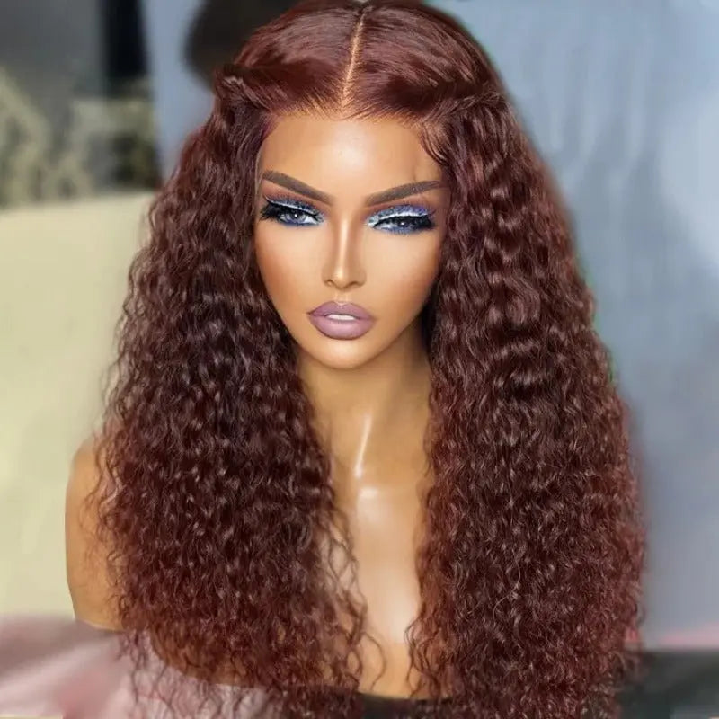 Reddish Brown Color Deep Curly Wave 4x4 13x4 Lace Front Wigs - Yufei Hair