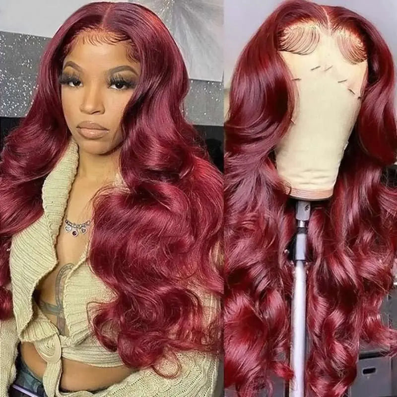 Burgundy Red Color 4x4 13x4 Body Wave Lace Frontal Wigs - Yufei Hair