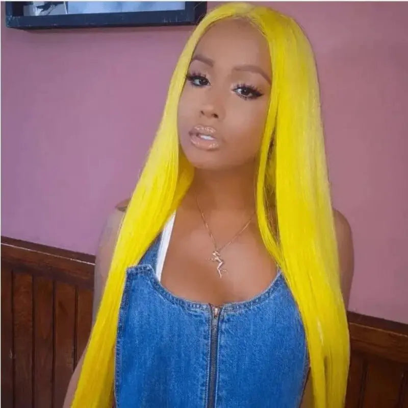 Sunny Yellow Color Straight Hair 13*4 Lace Frontal Wigs - Yufei Hair