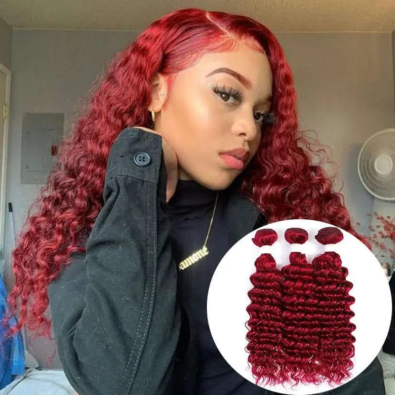 Vibrant Burgundy Red 13x4 4x4 Curly Wave Lace Frontal Wigs - Yufei Hair