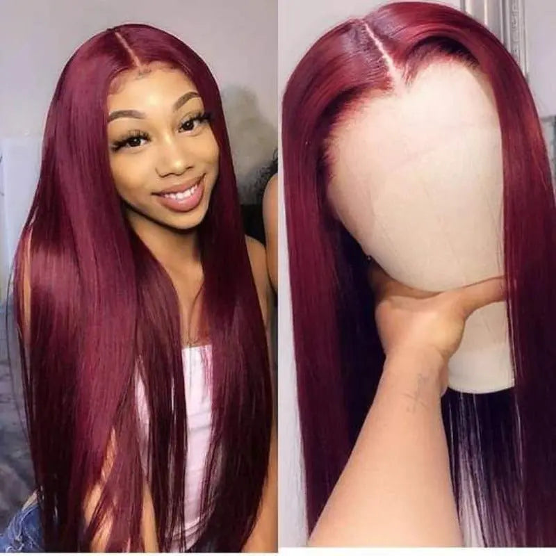 Vibrant Burgundy Red 4x4 13x4 Straight Lace Frontal Wigs - Yufei Hair
