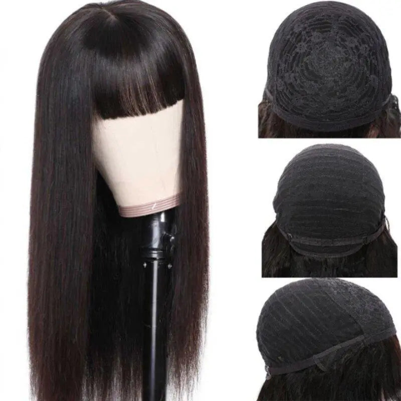 Yufei Hair Straight Wigs With Free Part Bangs Full Machine Made Wigs - Yufei Hair