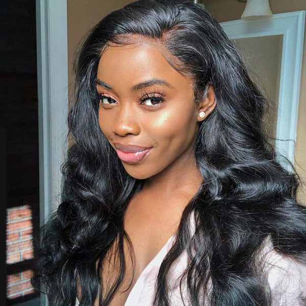 Glueless Wig Body Wave Transparent 13*4 Lace Frontal Wigs Natural Black